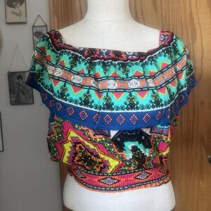 LARGE flying tomato COLORFUL off the shoulder CROP TOP NWT